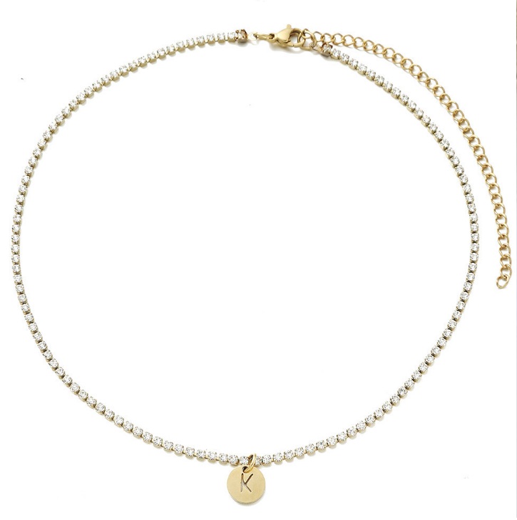  Letter Gold Plated Iced Crystal Choker